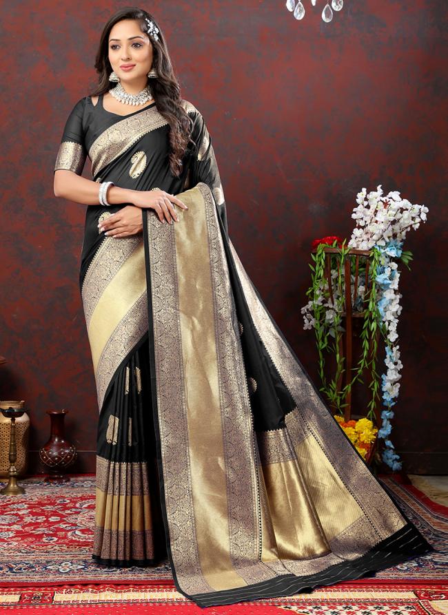 Soft Silk Black Traditional Wear Weaving Saree